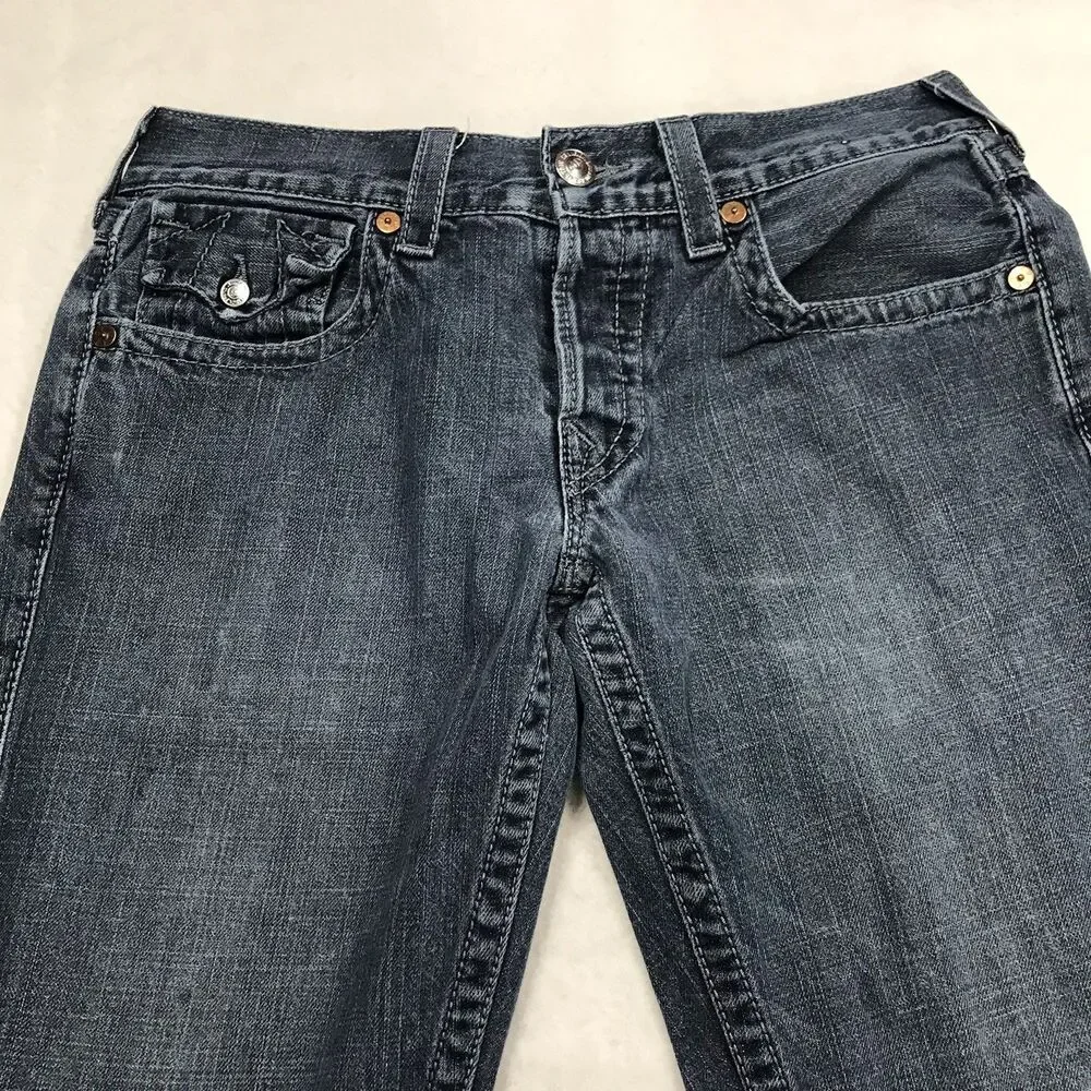 TRUE RELIGION Slim Fit Jeans Men 32x28 Dark Wash Flap Pocket USA Made